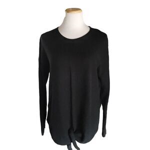J JILL Black Textural Tie Front Knit Top Minimalist Women's Large